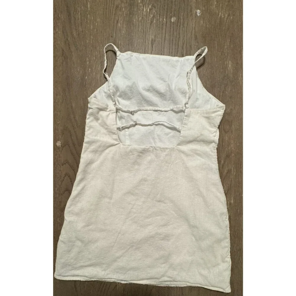 Abercrombie & Fitch Linen Strappy Mini Dress Cream Coastal Graduation L - Picture 11 of 13